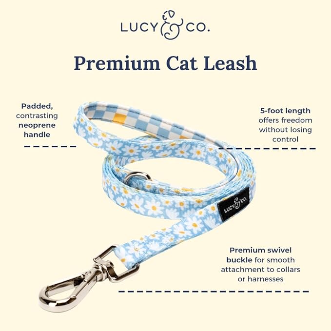 Lucy & Co. Simply Splendid Step-in Cat Harness & Leash Bundle – Reflective, Breathable & Adjustable Harness for Cats, Kittens & Small Dogs, Lightweight & Secure and Dual Leash Clips – Medium