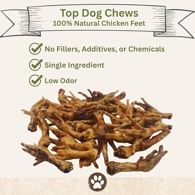 Top Dog Chews Dehydrated Chicken Feet for Dogs (50) – All Natural, Single Ingredient Dog Treats – Nail Free, Easily Digestible, Protein Rich, Low in Calories, Supports Joint Health