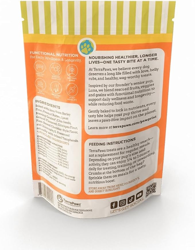 TerraPawz Vegan Dog Training Treats – Cheezy Flavor, Plant-Based Functional Treats with Chia & Flaxseed for Skin, Coat & Dental Health, Omega-Rich Treats for All Dog Sizes Including Large Breeds(8 oz)