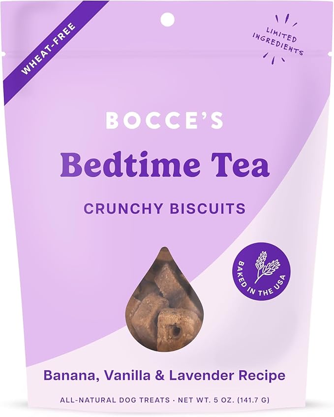 Bocce's Bakery Bedtime Tea Treats + Calming Supplement Bundle for Dogs – All-Natural, Wheat-Free Biscuits & Stress Support with Chamomile, Lemon Balm, L-Theanine – Real Ingredients Baked in The USA