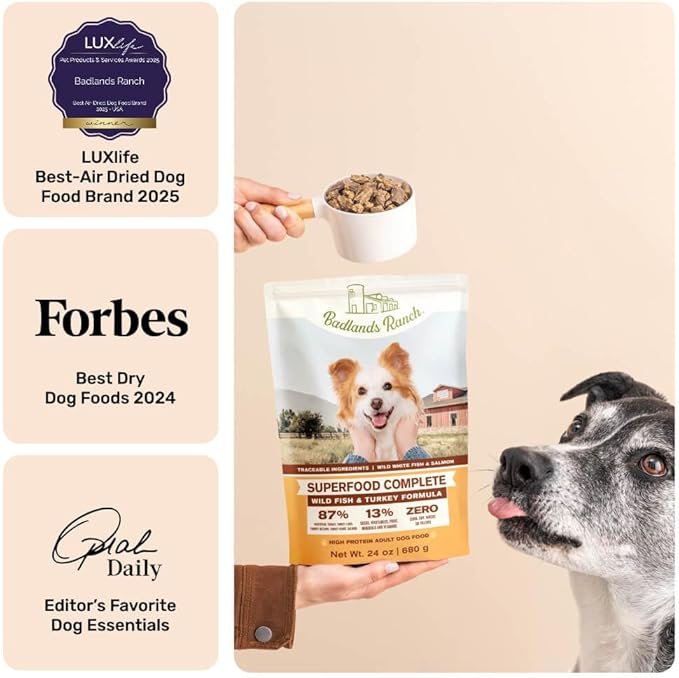 BADLANDS RANCH by Katherine Heigl – Superfood Complete Air-Dried Fish & Turkey Dog Food – High Protein with Superfoods for Daily Wellness & Consistent Nutrition – 64 oz (Pack of 2)