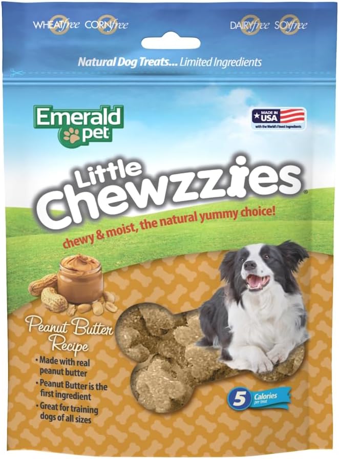 Emerald Pet Little Chewzzies Wheat Free Training Dog Treats — Healthy and Tasty Natural Dog Chews with Real Meat or Peanut Butter — Limited Ingredient Dog Treats Made in The USA — Peanut Butter, 5 oz