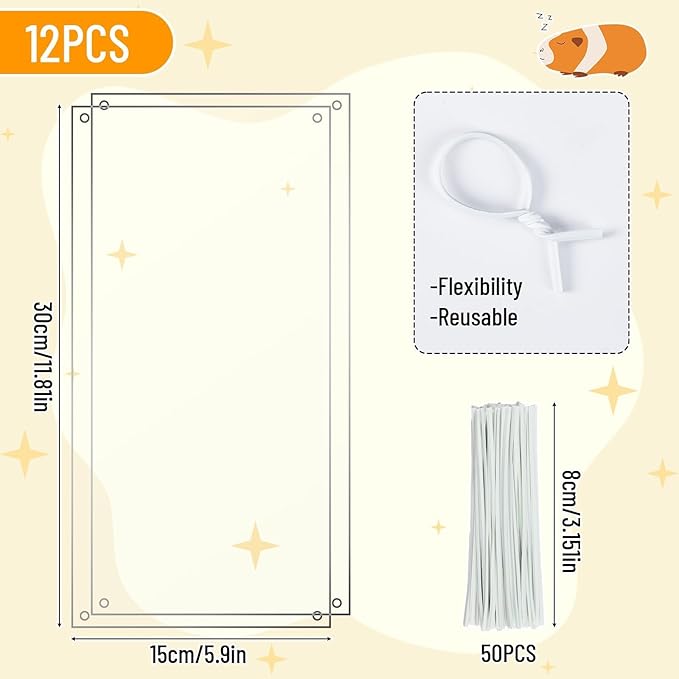 PETKNOWS 12 Pack Pet Cage Liner Protection Rabbit Cage Urine Guard Clear Cage Edge Liner Guinea Pig Side Lining Habitat Siding Cage Accessories, 11.8 inches x 5.9 inches Bedding Litter