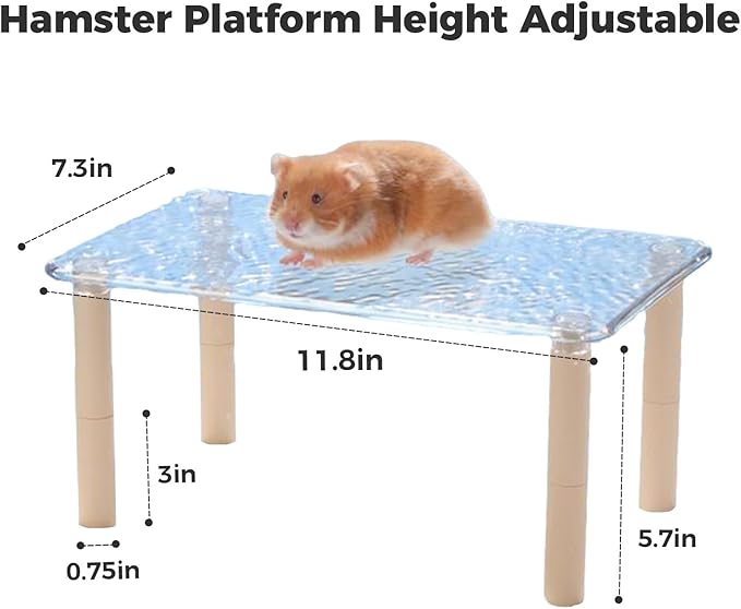 mini&moe Hamster Platform - Adjustable Heigh Small Animal Play Plastic Waterproof & Chewproof Platform for Exercise Wheel Food Bowl Water Bottle and Other Cage Accessories