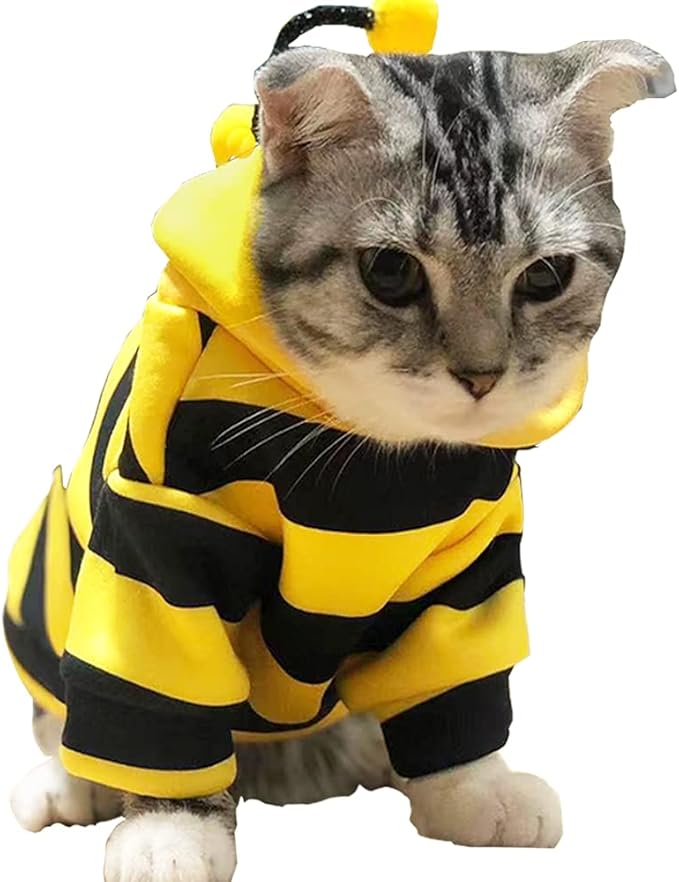 Pet Bee Halloween Costume Dog Hoodies Cat Holiday Cosplay Warm Clothes Puppy Cute Hooded Coat Christmas Outfits for Cat and Small Dogs (Yellow, X-Small), XS