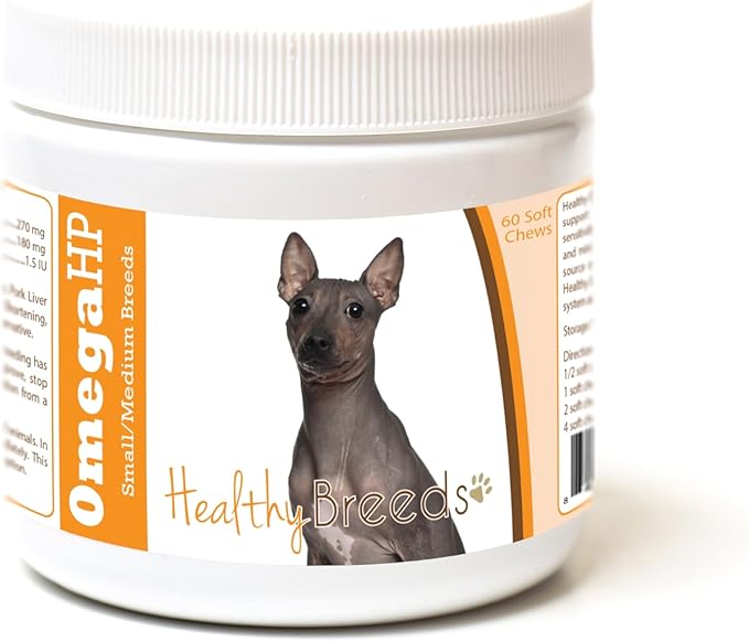 Healthy Breeds American Hairless Terrier Omega HP Fatty Acid Skin and Coat Support Soft Chews 60 Count