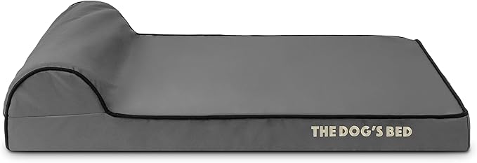 The Dog’s Bed Orthopedic Memory Foam Dog Bed with Headrest, Calming Surface – CertiPUR-Certified Foam, Oxford Fabric,Grey with Black Trim, Medium, 3-Inch