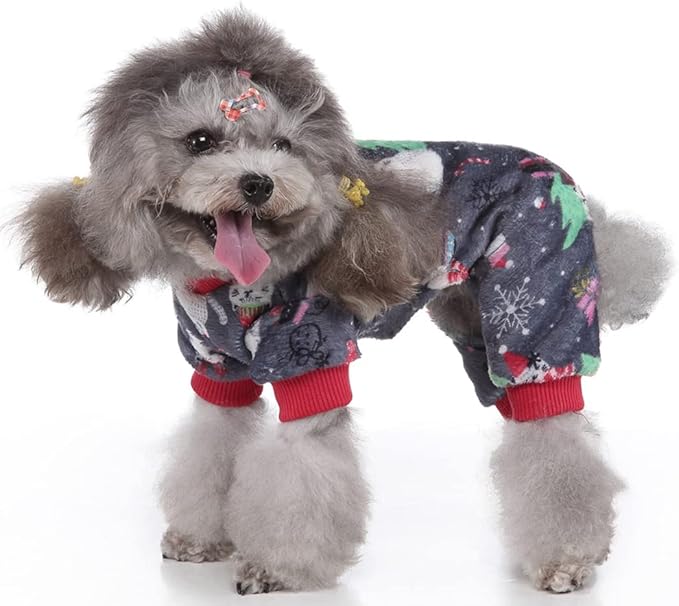 XIAOYU Christmas Dog Pajamas Soft Warm Pet Clothes Cat Apparel Winter Holiday Costumes for Small Dog Cat, Christmas Cat, L