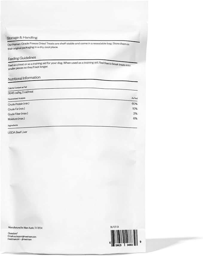 Maev Human-Grade Freeze Dried Raw Beef Liver Treats | 100% USDA Certified Single-Ingredient | Healthy, Human-Grade Dog Snacks | Perfect for Training & Sensitive Diets (Pack of 2)