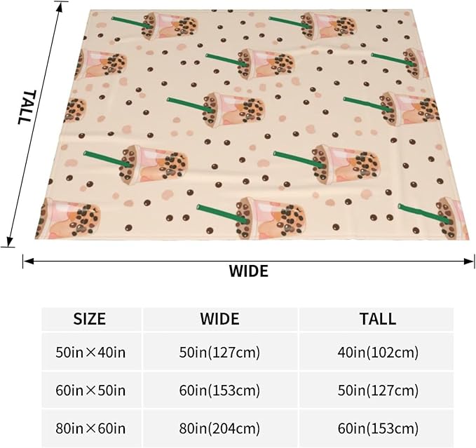 Cute Bubble Tea Blanket Gifts for Women Men Adults Boba Lovers, Boba Cups Plush Fleece Throw Blankets, Cozy Soft Warm Bedding Decor for Sofa Living Room Travel 40"x50"