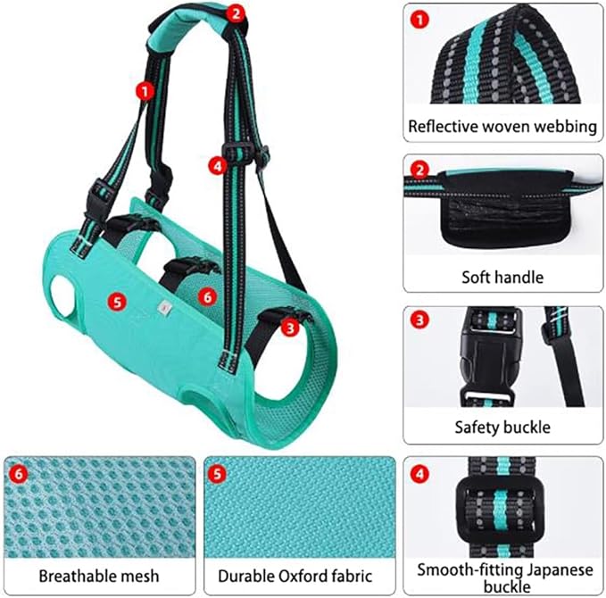 Senior Dog Mobility Harness - Full Body Lifting Sling with Adjustable Shoulder Straps and Breathable Mesh Lining for Hip Dysplasia and IVDD Recovery Support