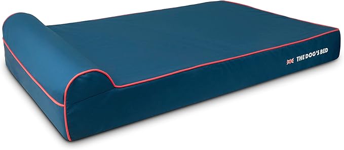 The Dog’s Bed Orthopedic Memory Foam Dog Bed with Headrest, Calming Surface – CertiPUR-Certified Foam, Oxford Fabric, Blue with Red Trim UK Flag, XXL, 6-Inch