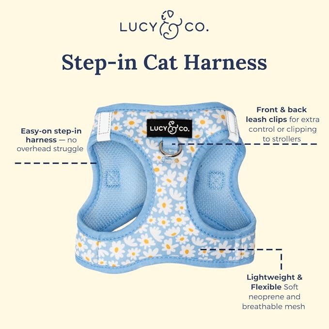 Lucy & Co. Simply Splendid Step-in Cat Harness & Leash Bundle – Reflective, Breathable & Adjustable Harness for Cats, Kittens & Small Dogs, Lightweight & Secure and Dual Leash Clips – Large