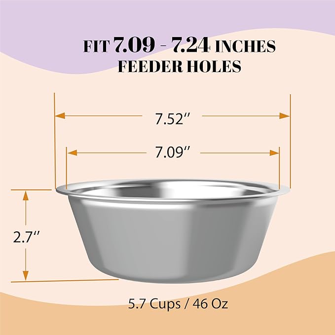 AVERYDAY 46oz Stainless Steel Dog Bowls Set, 2 Pack for Replacement Dogs Bowl Stand, 5.7 Cups Metal Dog Bowls, 7 Inch Medium Dogs Water Bowl for Raised Feeder with Opening 7.09-7.24"