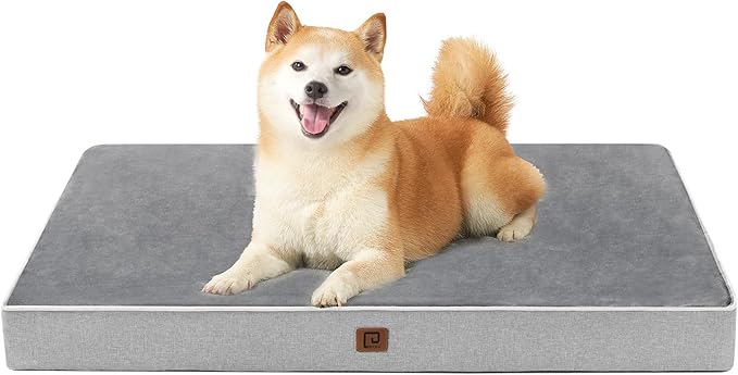 EHEYCIGA Waterproof Dog Bed Memory Foam 36x27, Orthopedic Dog Beds Mat for Large Dogs with Removable Cover, Grey