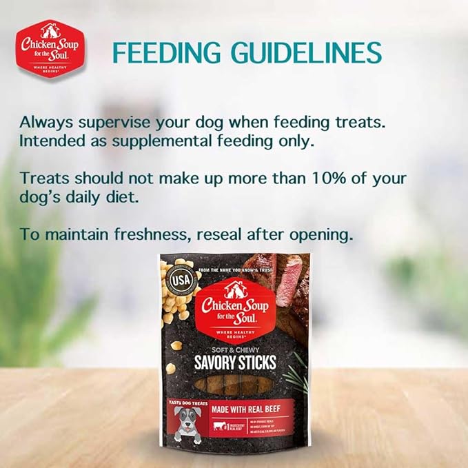 Chicken Soup for The Soul All Natural Premium Savory Sticks Soft & Chewy Dog Treats, Real Beef First Ingredient, No by-Products, Artificial Colors, Flavors or Preservatives, Beef, 5oz