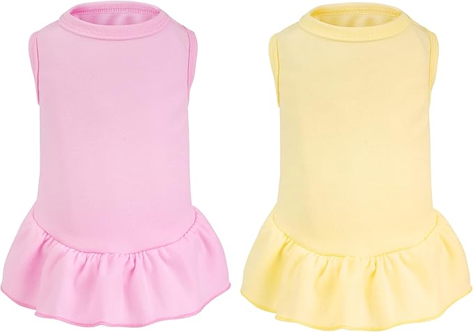 2 Pcs Dog Dresses Cat Skirt Solid Color Dog Clothes Summer Sleeveless Puppy Girl Clothes for Small Pet Dogs Cats (Yellow,Pink, Medium)