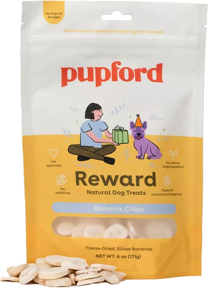 Pupford Freeze Dried Banana Chip Puppy & Dog Treats, Natural, Healthy, Low-Calorie Reward for Small, Medium, and Large Breed Dogs (6 oz)