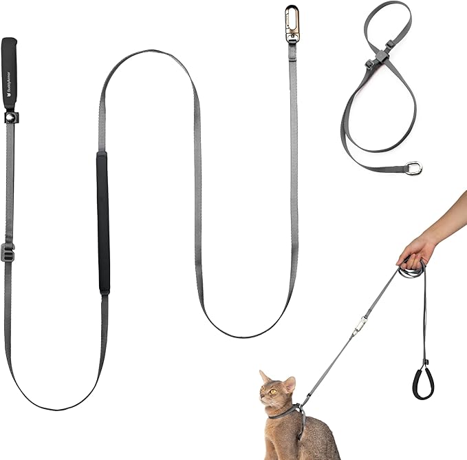 Cat Harness and Leash Set, Escape Proof Lightweight Cat Harness Leash with Padded Handle, Adjustable Leash Harness for Kitten>4lbs Small Large Cats Walking Training (Space Gray, M)