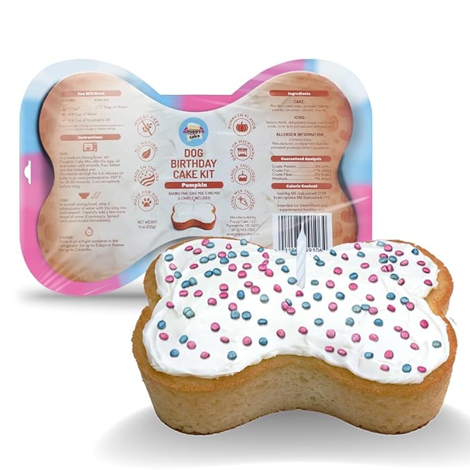 Puppy Cake Dog Birthday Cake Kit – Complete Cake Mix, Icing Mix, Candle, and Silicone Pan - Pumpkin Flavor – Bake or Microwave – Perfect for Celebrating Your Dog’s Special Day – Made in USA