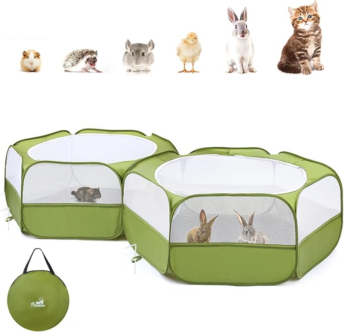 Pawaboo Small Animals Playpen, Portable Chicken Coop Run Large Chick Brooder with Zipper Splicing, Pop Up Pet Enclosure Cat Tent for Guinea Pig Bunny Puppy Indoor Outdoor, Avocado Green