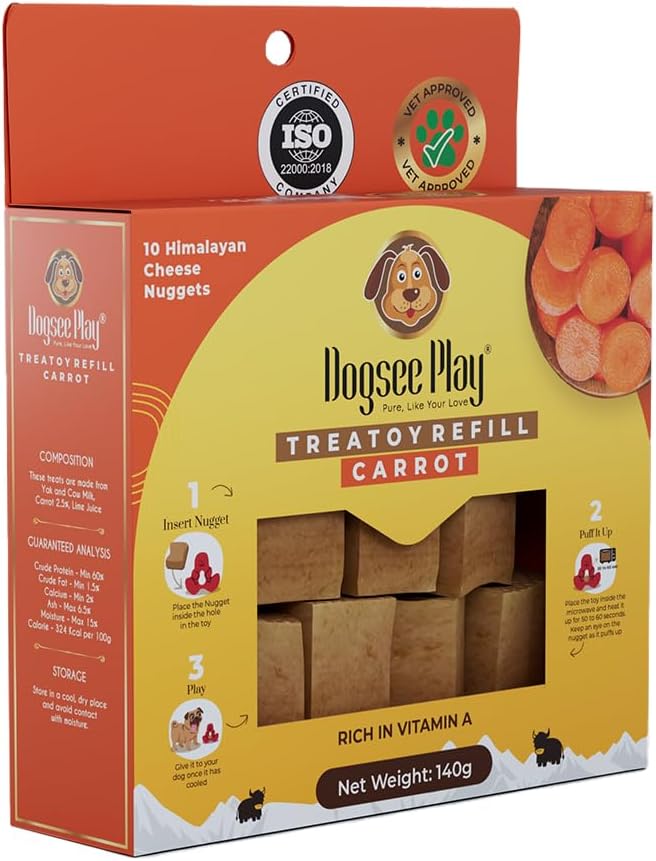 Dogsee Treatoy Yeti Toy Carrot Refill Pack 4.9 Oz (10 pc) | Himalayan Yak Cheese Chew Nuggets | Great for Oral Hygiene | No Odor, No Mess