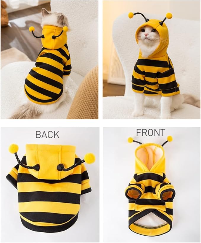 Selena Cat Bee Antennae Costume Hoodies Cute Bee Stripes Dog Kitten Puppy Pet Apparel (Medium,Yellow&Black)