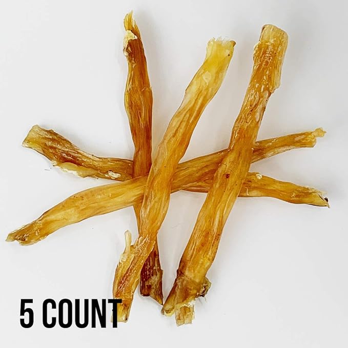 Beef Tendons for Dogs Made in USA. 6-10 Inch Grass Fed Farm-Raised American Beef Dog Treats. All Natural Dog Dental Chews. Grain Free Odor-Free Chews 5 Count