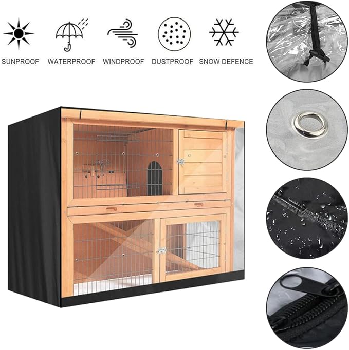 Double Decker Rabbit Cage Cover SUNSURE Outdoor Rabbit Hutch Cover Heavy Duty Waterproof Dustproof Bunny Cage Cover 48" L x 20" W x 41" H, Black