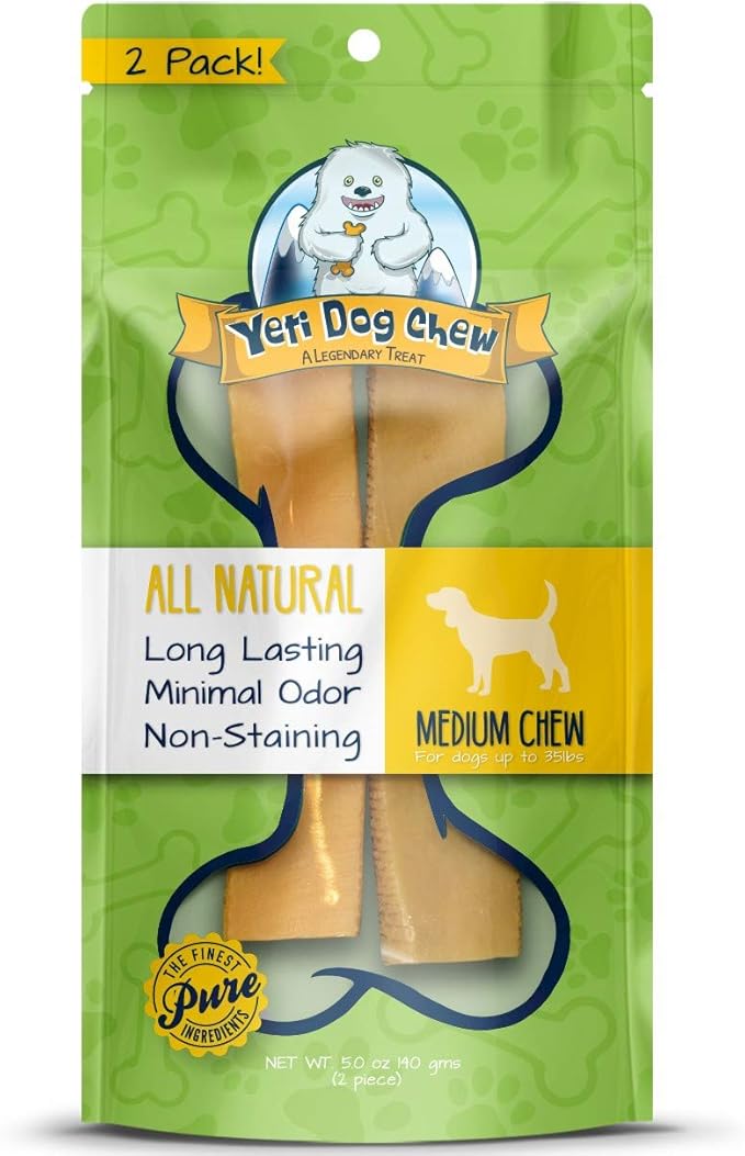 Yeti Dog Chew - Yak Cheese Himalayan Dog Chews - Healthy Long Lasting - Yak Chews for Large, Medium and Small Dogs - Yak Bones for Dogs - Natural Yak Cheese - Medium, 5 oz, 2 Piece