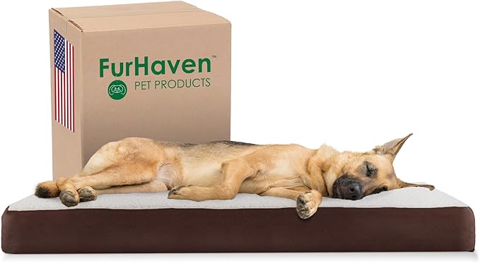 Furhaven Memory Foam Dog Bed for Large Dogs w/ Removable Washable Cover, For Dogs Up to 95 lbs - Sherpa & Suede Mattress - Espresso, Jumbo/XL