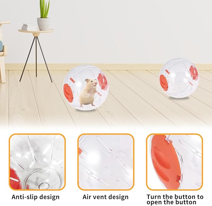Andiker Hamster Ball, 5.52in Transparent Hamster Running Ball with Breathable Holes Easy to Install Hamster Exercise Ball for Small Animals to Keep Fit or Do More Sports Hamster Wheels (Orange)