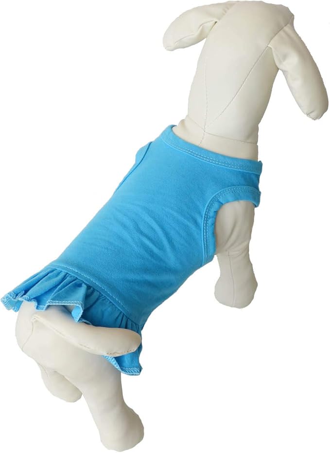 Pet Clothes Small Dog Clothing Blank Color Sport Dress T-Shirts Tee Dresses Tanks Top for Small Size Female Dogs Summer Spring Pet Costumes 100% Cotton (L, Lake-Blue)