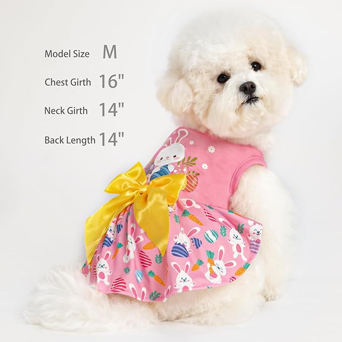 PUPTECK Print Dog Easter Dress Pet Costumes Apparel with Cute Bowtie Puppy Clothes Outfit, Rabbit, XS