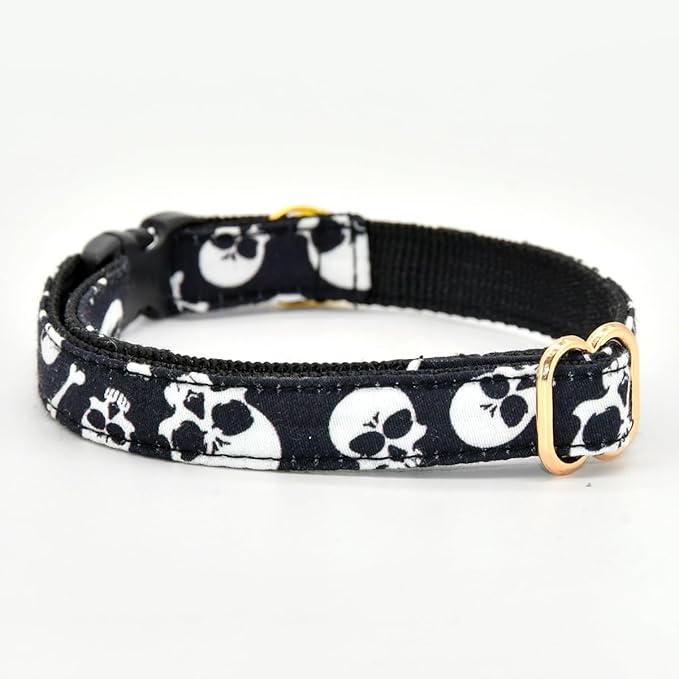 Cat Collar Bow Tie Set, Halloween Black Skulls and Crossbones