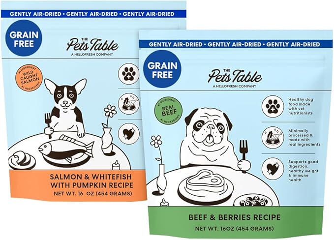 The Pets Table Grain Free Air Dried Dog Food 2 Pack - Beef & Berries + Salmon & Whitefish, 16 Ounce (Pack of 2)