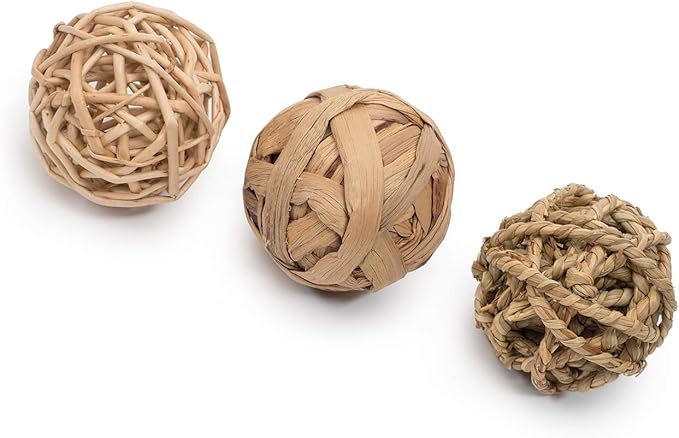 Natural Bunny Chew Toys Funny Safe Hay Grass Ball for Chinchilla Guinea Pig Rats Rabbits Hamster Gerbil Degu (3PC)