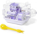 Loungewave Acrylic Hamster Cage, 2-Tier Gerbil Cage with Wooden Wheel, Small Dwarf Hamster Cage Habitat, Garden Mouse Cage for Pet Mice, Clear View Inside Easy to Clean, Purple