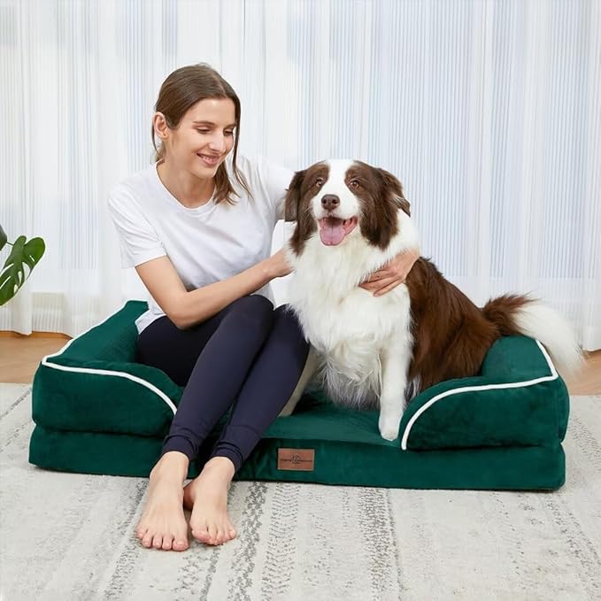 Comfort Expression Orthopedic Dog Bed for Extra Large Dogs 42x30 Inch, Waterproof Supportive Egg Crate Foam XL Pet Bed with Removable Bolsters, Dog Couch with Washable Cover & Non-Slip Bottom, Emerald