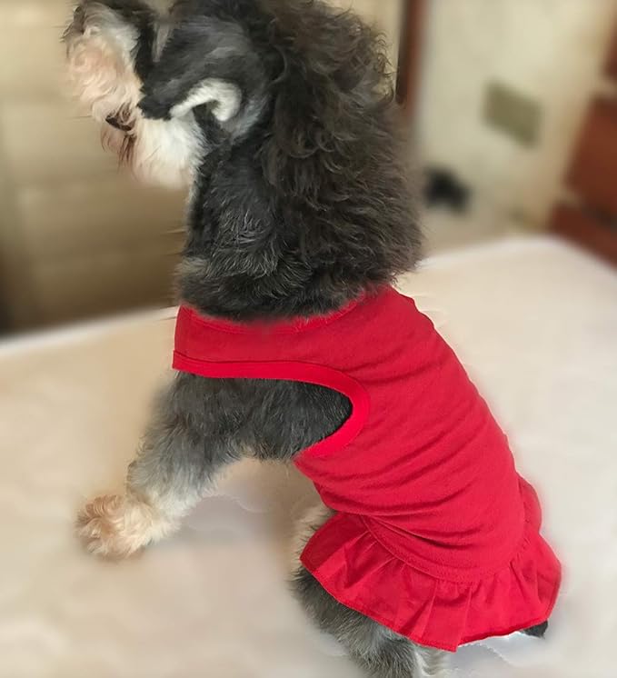 Pet Clothes Small Dog Clothing Blank Color Sport Dress T-Shirts Tee Dresses Tanks Top for Small Size Female Dogs Summer Spring Pet Costumes 100% Cotton (L, Red)