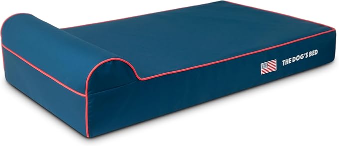 The Dog’s Bed Orthopedic Memory Foam Dog Bed with Headrest, Calming Surface – CertiPUR-Certified Foam, Oxford Fabric, Blue with Red Trim USA Flag, XL, 6-Inch