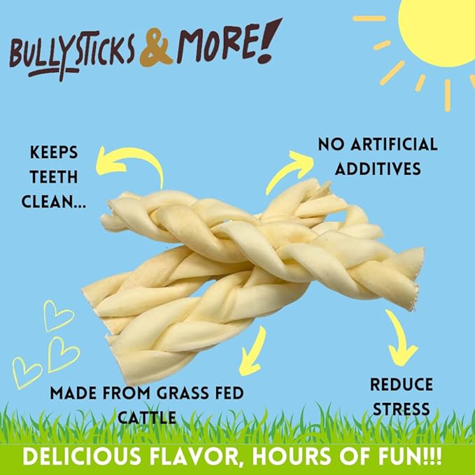 BULLYSTICKS & MORE Beef Cheek Braids for Dogs (6" Thick - 12 Count)- Bones for Dogs - Dog Parents Choice - Premium Beef Cheek Rolls