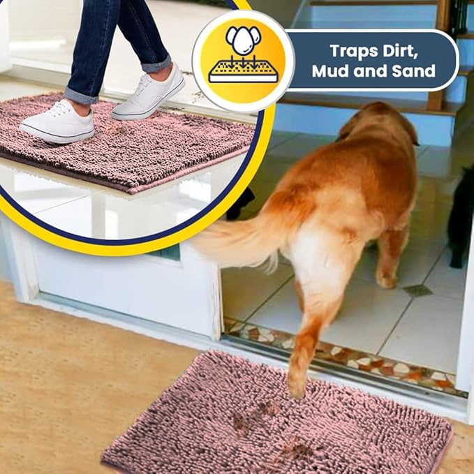 Muddy Mat® | Super Absorbent Door Mat Indoor, Microfiber Quick Dry Chenille Entryway Rug, Non-Slip Front Door Mat, Indoor Mats for Entryway, Machine Washable Pet Rug, Pink 19"x30"