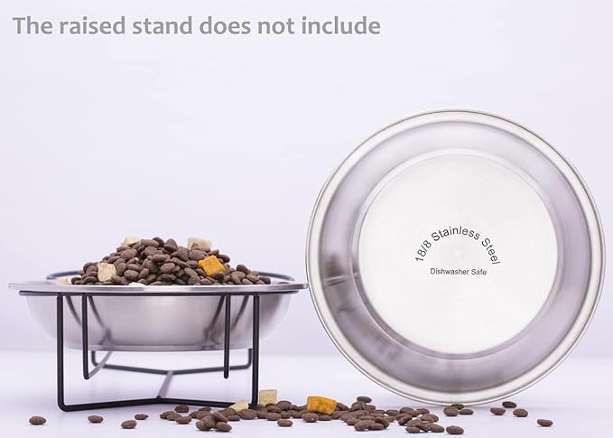 Stainless Steel Cat Bowls 2 Pack, Whisker Fatigue Relief Cat Food Dish, Metal Shallow Wide Large Replacement Plate for Dog and Pet, Ideal for Raised Elevated Pet Feeding Station Stand, 5.5"