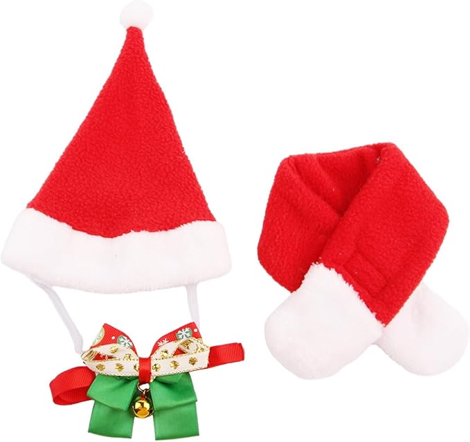 3 Pack Christmas Cat Costume Accessories, Santa Hat, Bow Tie, Scarf, Christmas Costumes for Cat, Adjustable Xmas Outfit Set,Santa Hat Puppy,Small Dogs Claus Hat