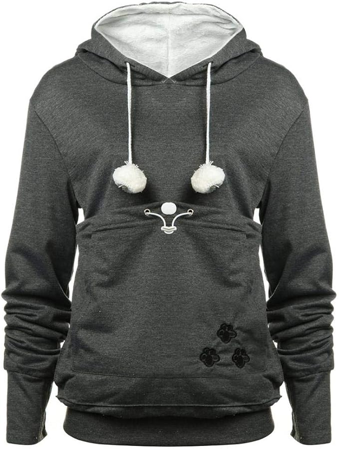 YYW Womens Pet Hoodies Pullover Sweatshirt Oversized Cat Hoodies Pet Holder Cat Dog Pouch Carriers (Dark Grey,XX-Large)