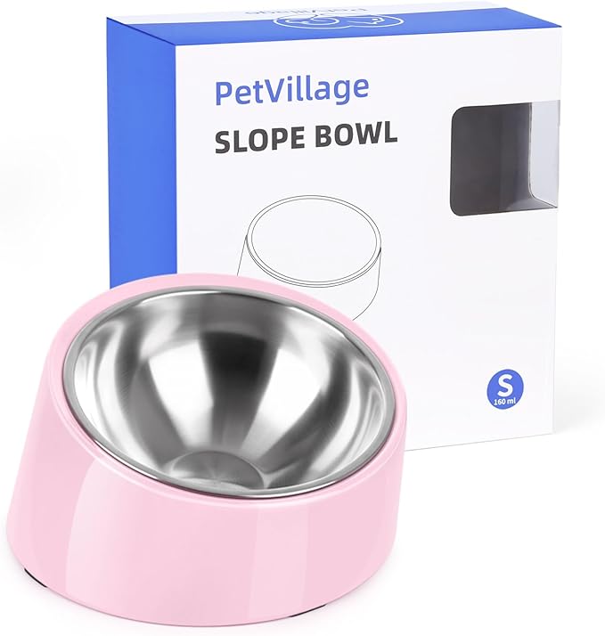 Tilted Dog Bowl Non-Slip & Non-Spill Pet Feeder with Elevated Detachable Melamine Stand, Easy to Get Food Dog Dish, S/100ml Pink