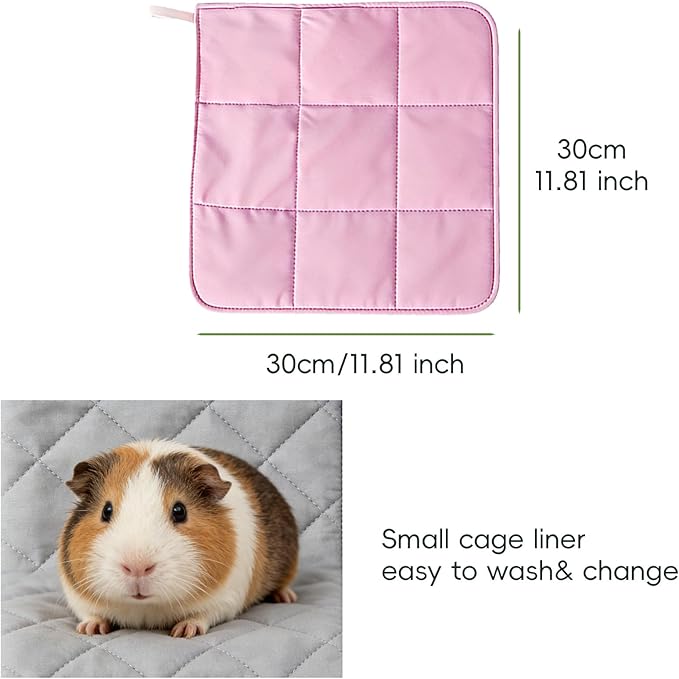 4 Pcs 12"x12" Guinea Pig Cages Liners Washable, Absorbent Pee Pads for Small Animals, Reusable Guinea Pigs Bedding for Bunny Cage(Grey,Green, Pink, Blue)