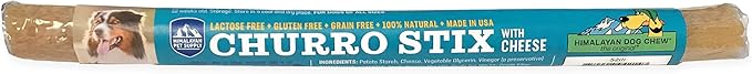 yaky CHURRO Himalayan Cheese Treats | Lactose Free - Gluten Free - Grain Free | USA Made | for All Breeds | 1 x 10 inch Churro | Real Himalayan Cheese Churro