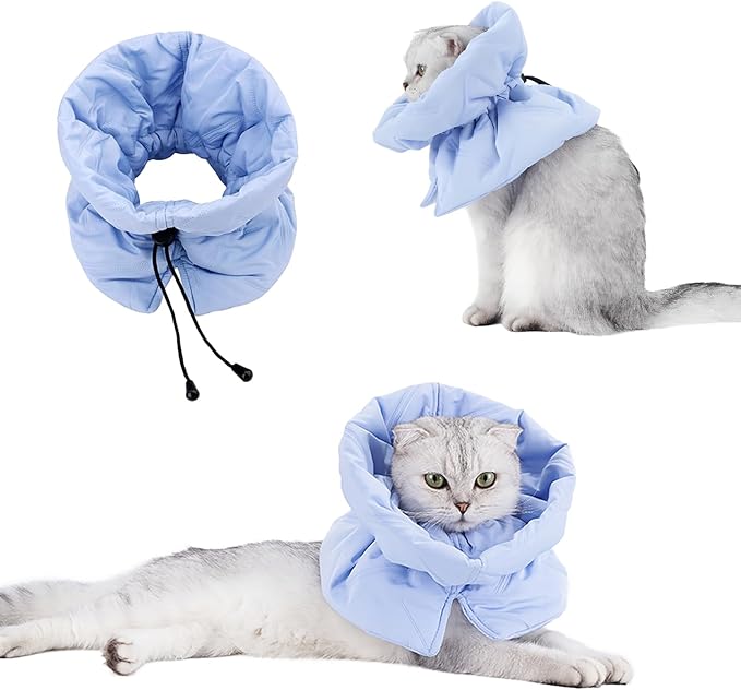 Cat Recovery Collar, Soft Adjustable Cone for Cats and Kittens, Lightweight Waterproof Elizabethan Collar for After-Surgery Care, Prevent Licking and Scratching, Neck Protector for Pets（Light Blue,M）